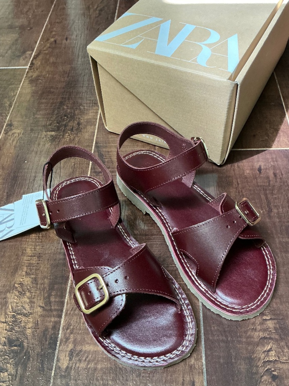 Zara brown leather strap sandals BNWT